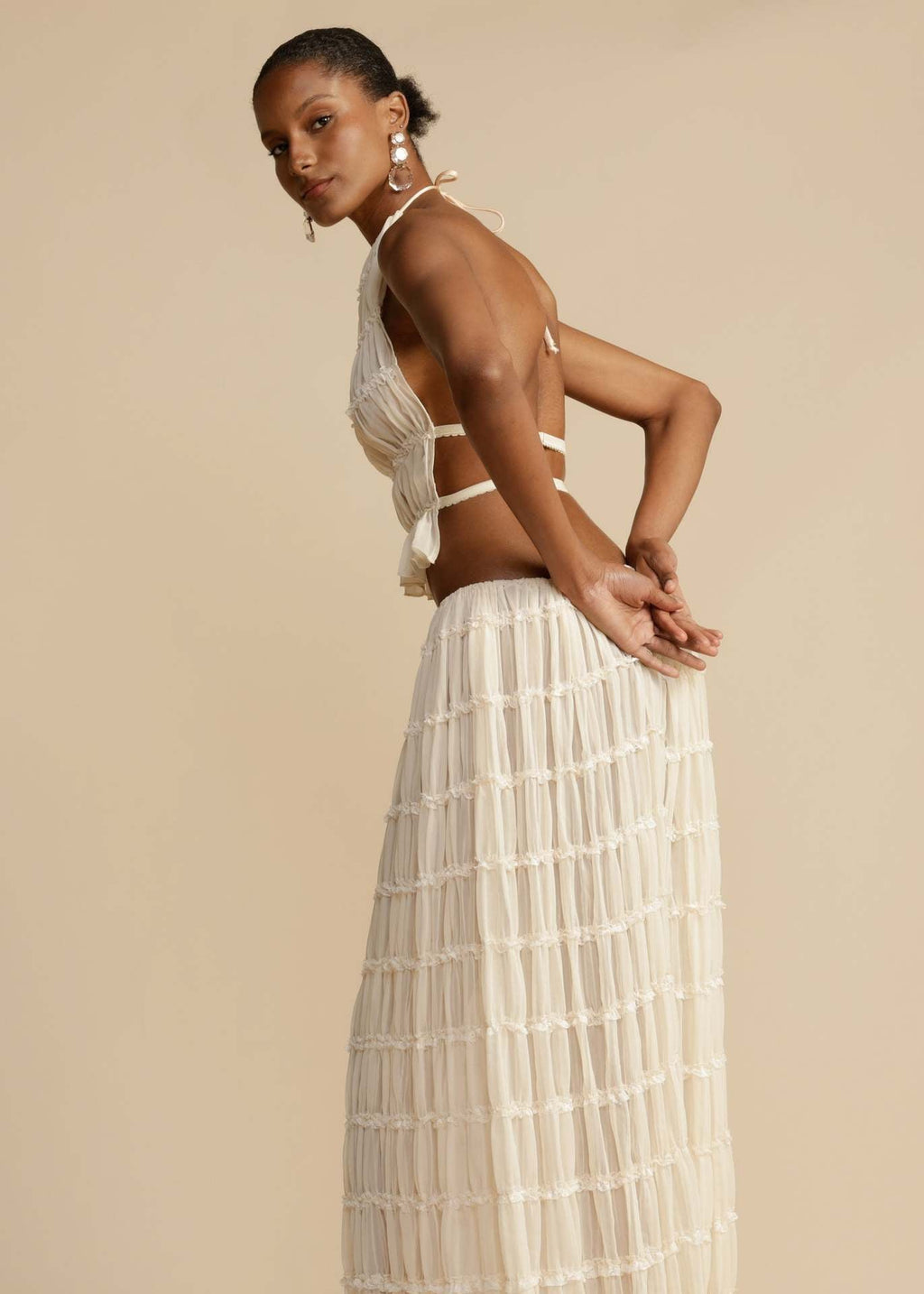 Halter lace-up neck top set