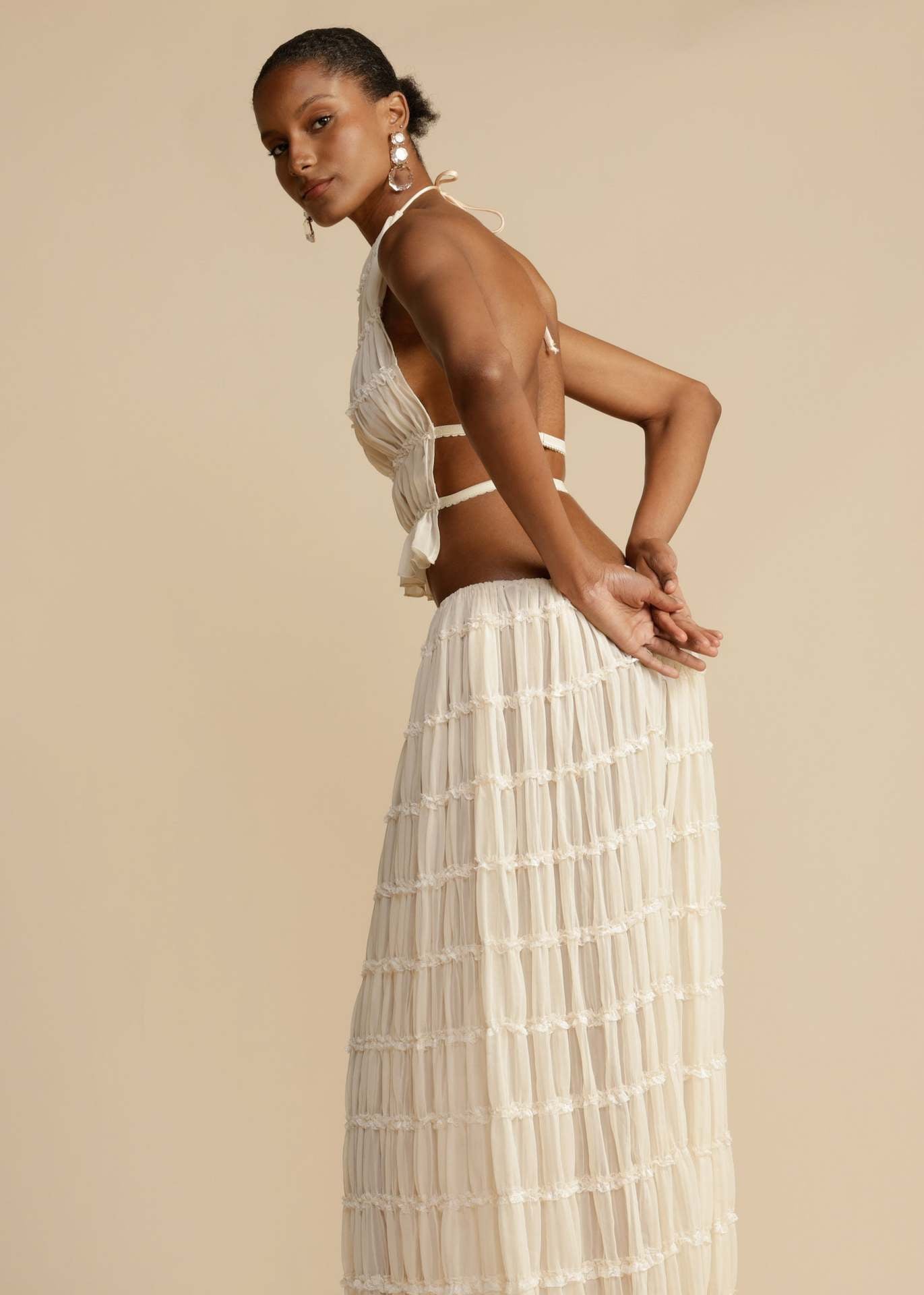 Halter lace-up neck top set