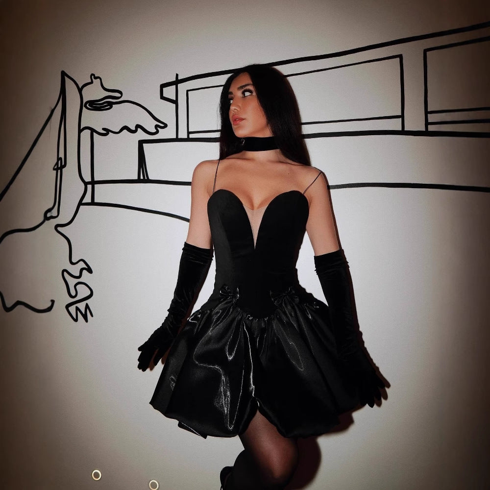 Women's clothing ins style new fashionable and sexy suspender short skirt simple tube top slim puffy dress