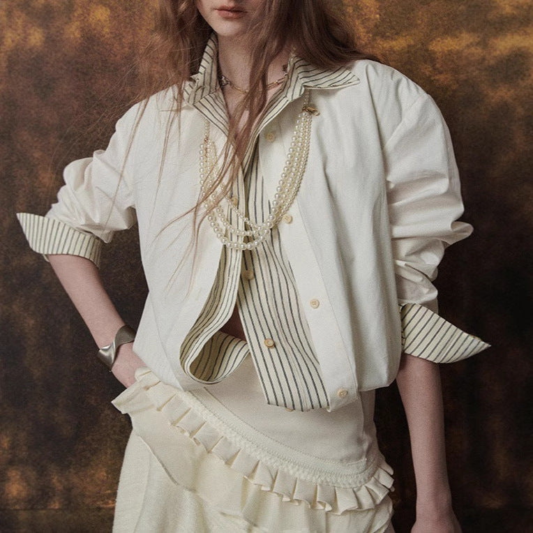 Cross-border South East Asia French temperament shirt top multi-season wear niche design shirt commuting fake two pieces