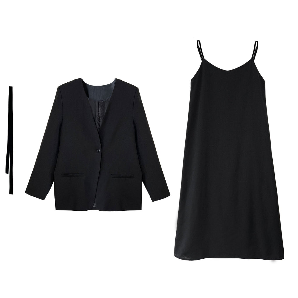 Spring new suspender dress + coat two-piece set