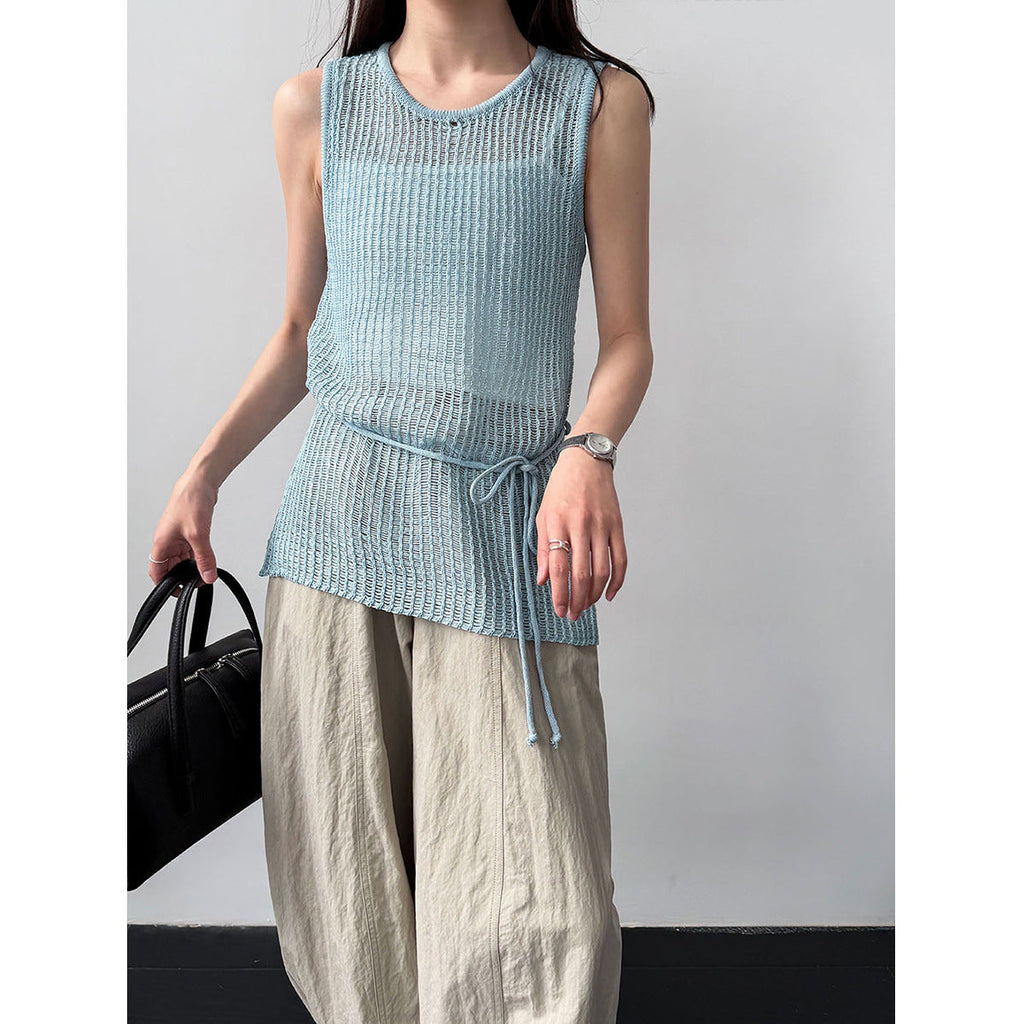Design sense hollow strap drape knitted vest women