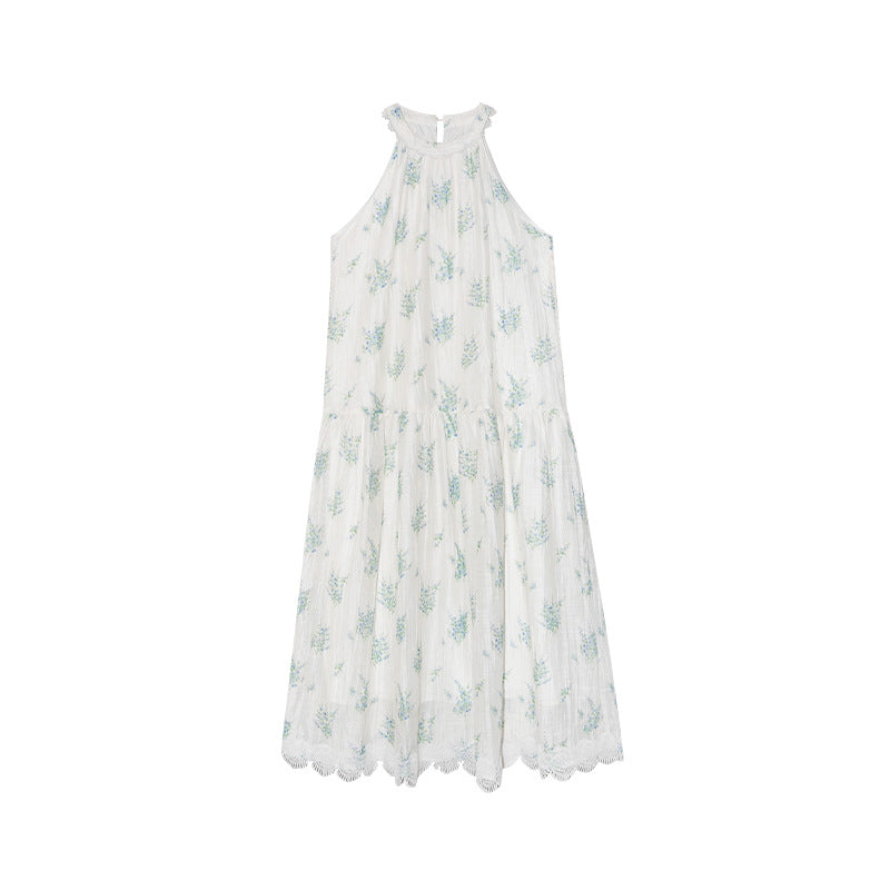 Sweet fairy fresh floral sleeveless neck sling dress