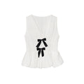 Cute bow age-reducing waist v-neck sleeveless top
