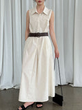 French temperament cotton and linen tooling shirt skirt with belt summer new waist sleeveless dress
