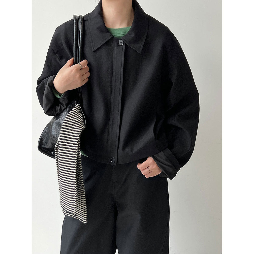 Minimalist high-end lapel jacket jacket women's short autumn new casual wide cotton and linen top