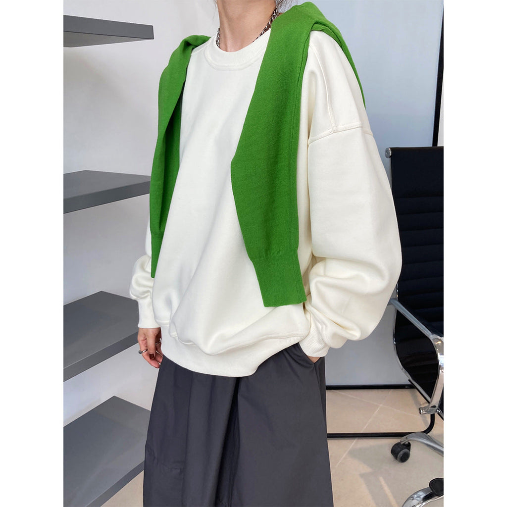 Fleece Thickened Burgundy Sweater Women's Korean Version Minimalist Long Sleeve Pullover