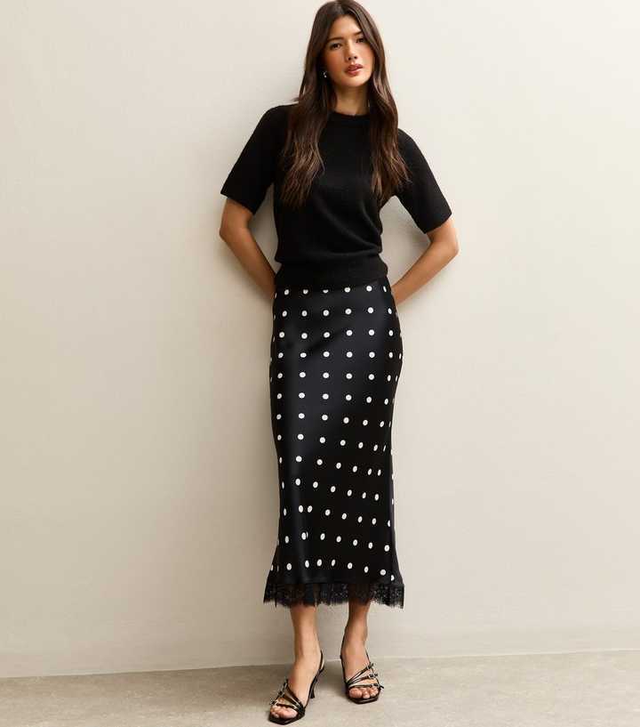 New fashion lace splicing polka dot skirt medium and long straight skirt women's high waist