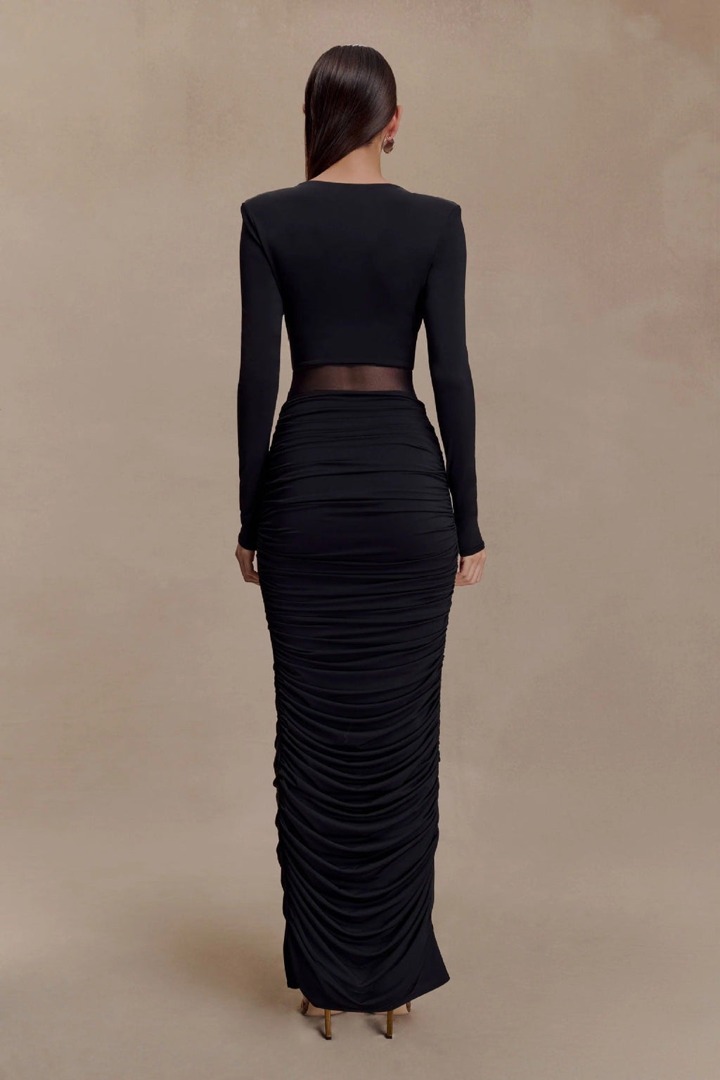 Fashion Sexy Spice Girl Hollow Pleated Long Sleeve Hip Wrap Skirt Slim Pure Desire Dress