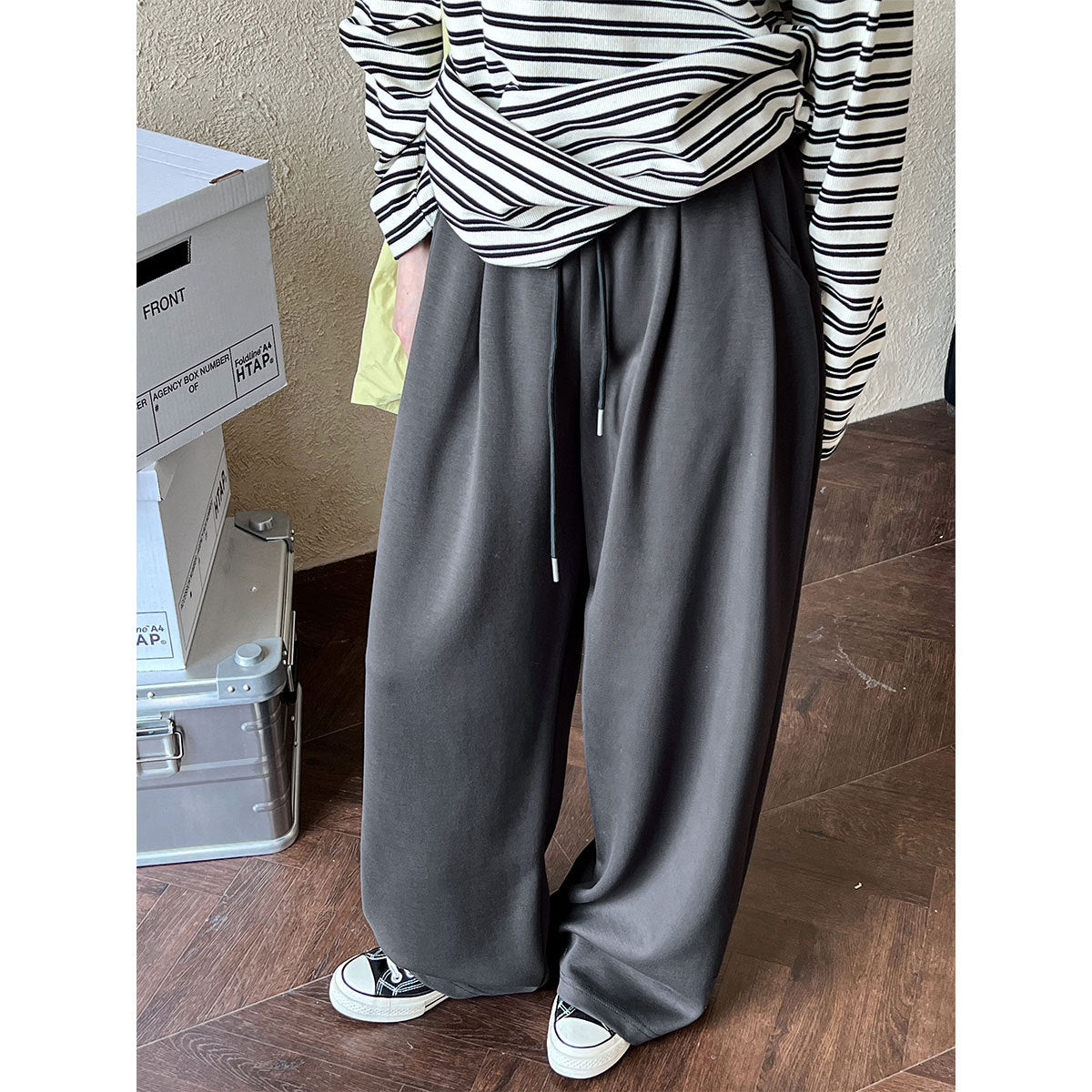 Lazy wind drawstring sports casual pants women's autumn new thin floor pants air layer drape sweatpants