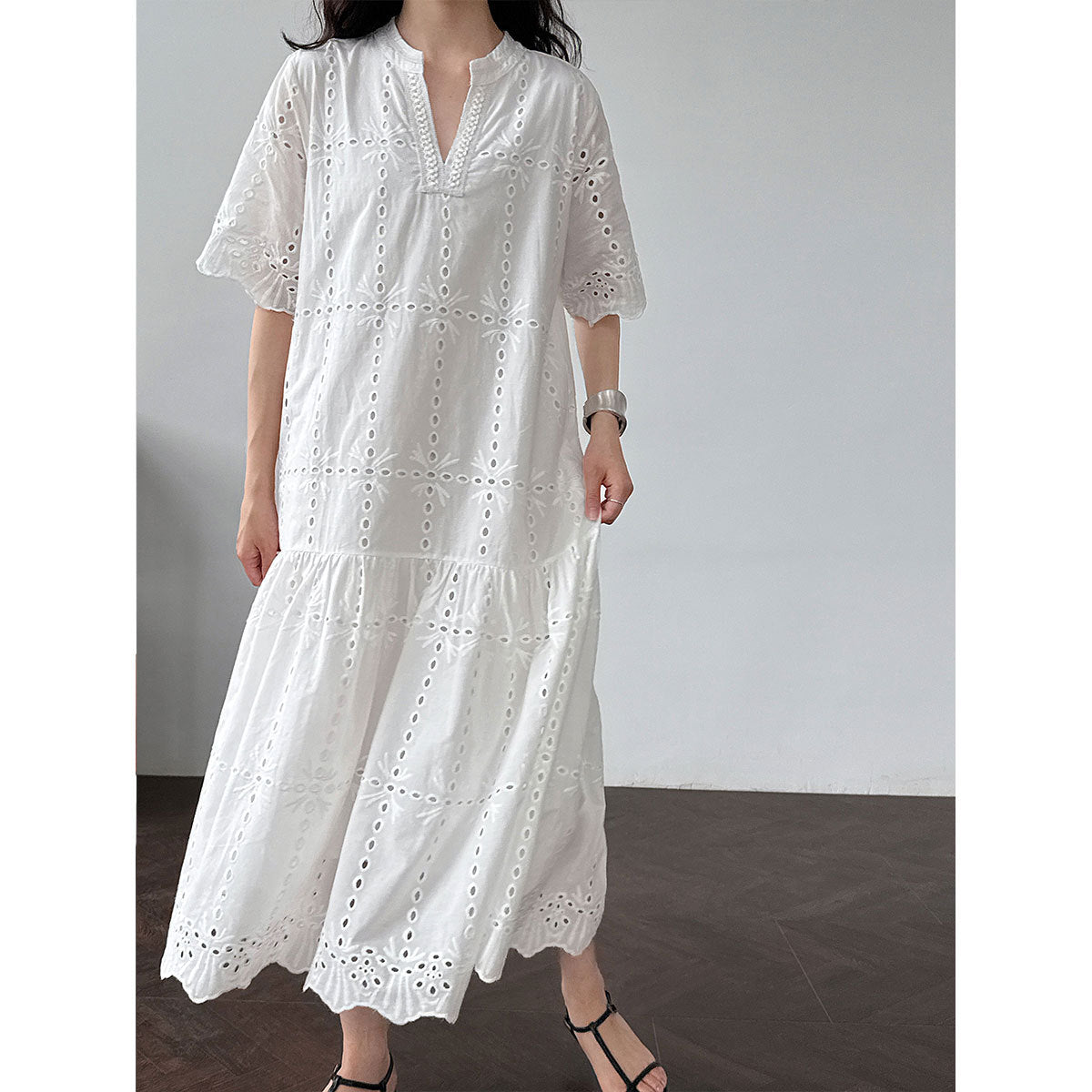 French hollow lace hook embroidery dress