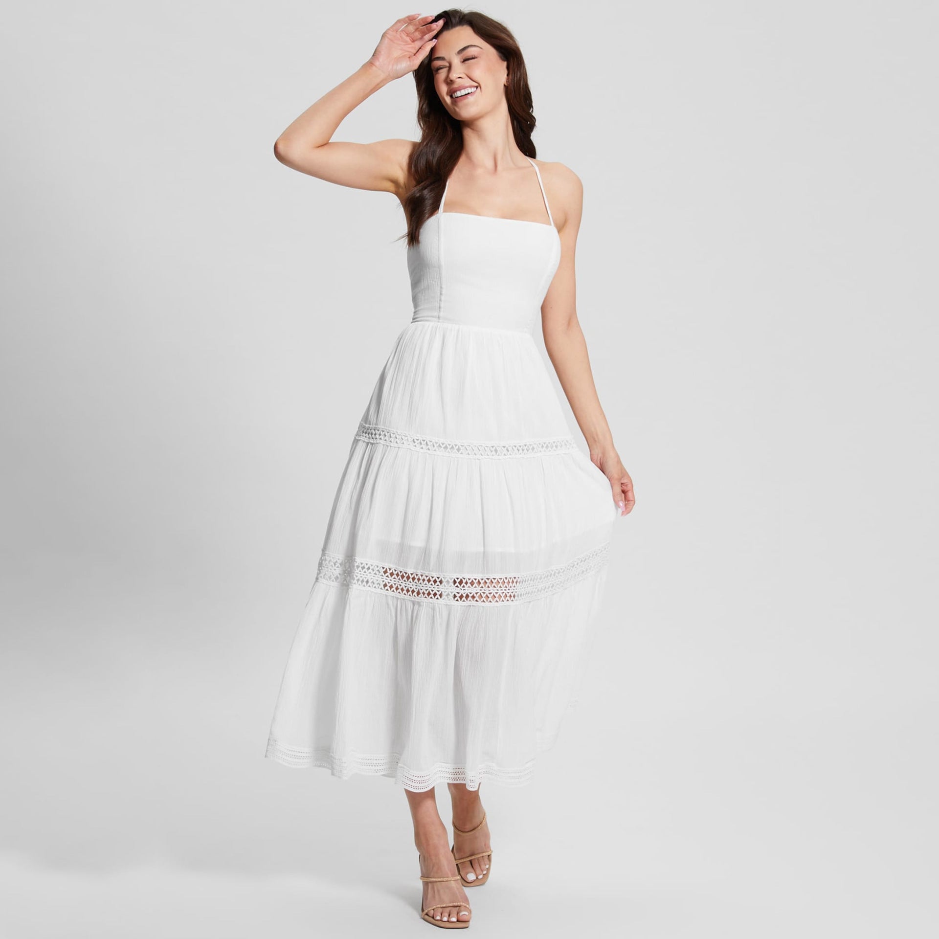 Sexy one-word hollow lace-up halter dress