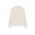 Temperament Tencel cotton tie-up collar long-sleeved bow shirt