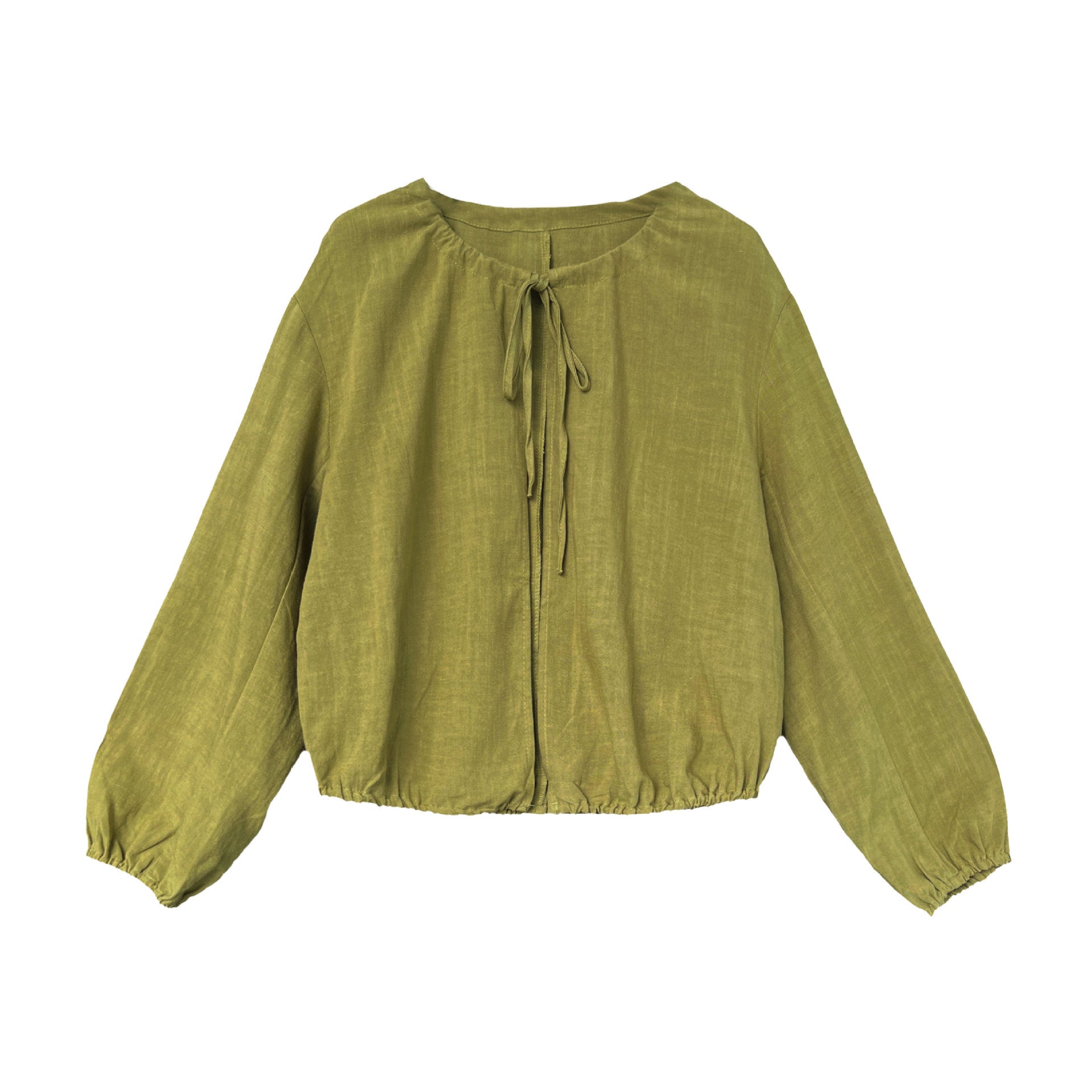 Crew neck strap linen shirt women's Korean simple summer new waist sunscreen jacket shirt