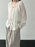 Korean drawstring shirt top women's spring new V-neck sunscreen shirt lace-up cardigan