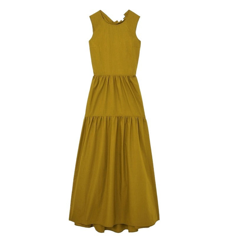 New standard version crew neck sleeveless pleated dress