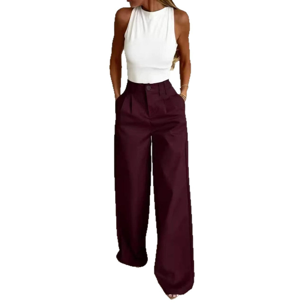 Fashion new solid color explosion with belt ring trousers