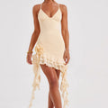 Solid color three-dimensional flower suspender skirt ruffle edge dress irregular skirt sleeveless