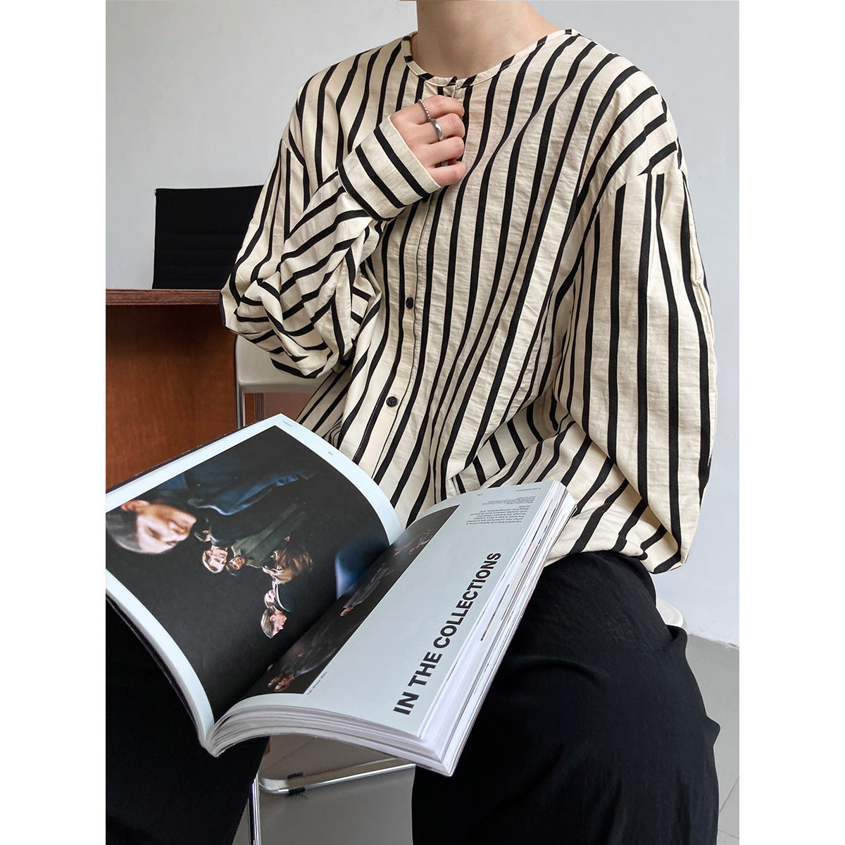 Springfrenchcasual round neck stripesshirt women's lazy loose long sleeves blogger classy shirt