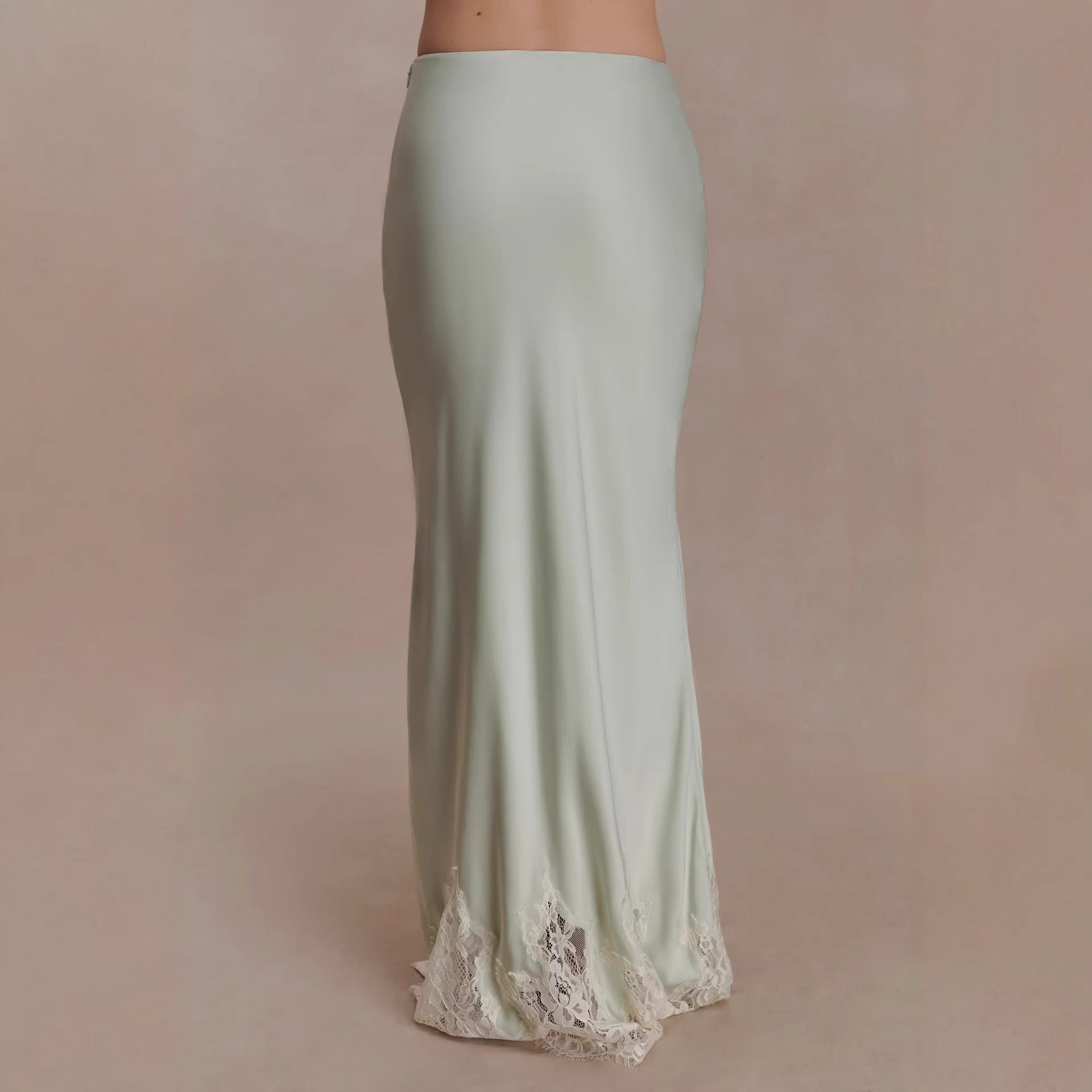New vacation style mopping splicing skirt sexy satin lace lace skirt women