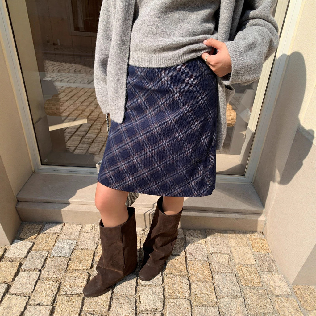 High waist classic plaid a word skirt women