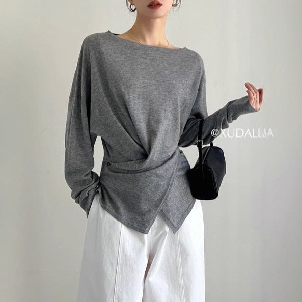 Cross waist inside and outside, bottomed wool knitted sweater top women