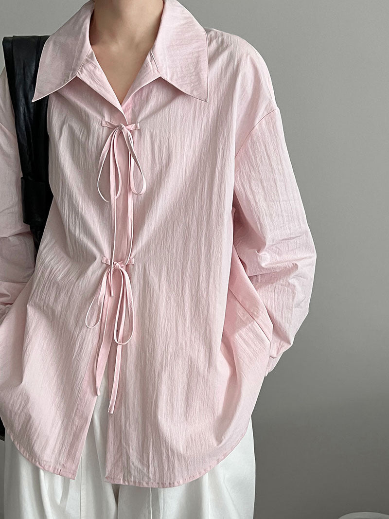Korean small fresh temperament design sense lace-up shirt women's early autumn new niche loose top