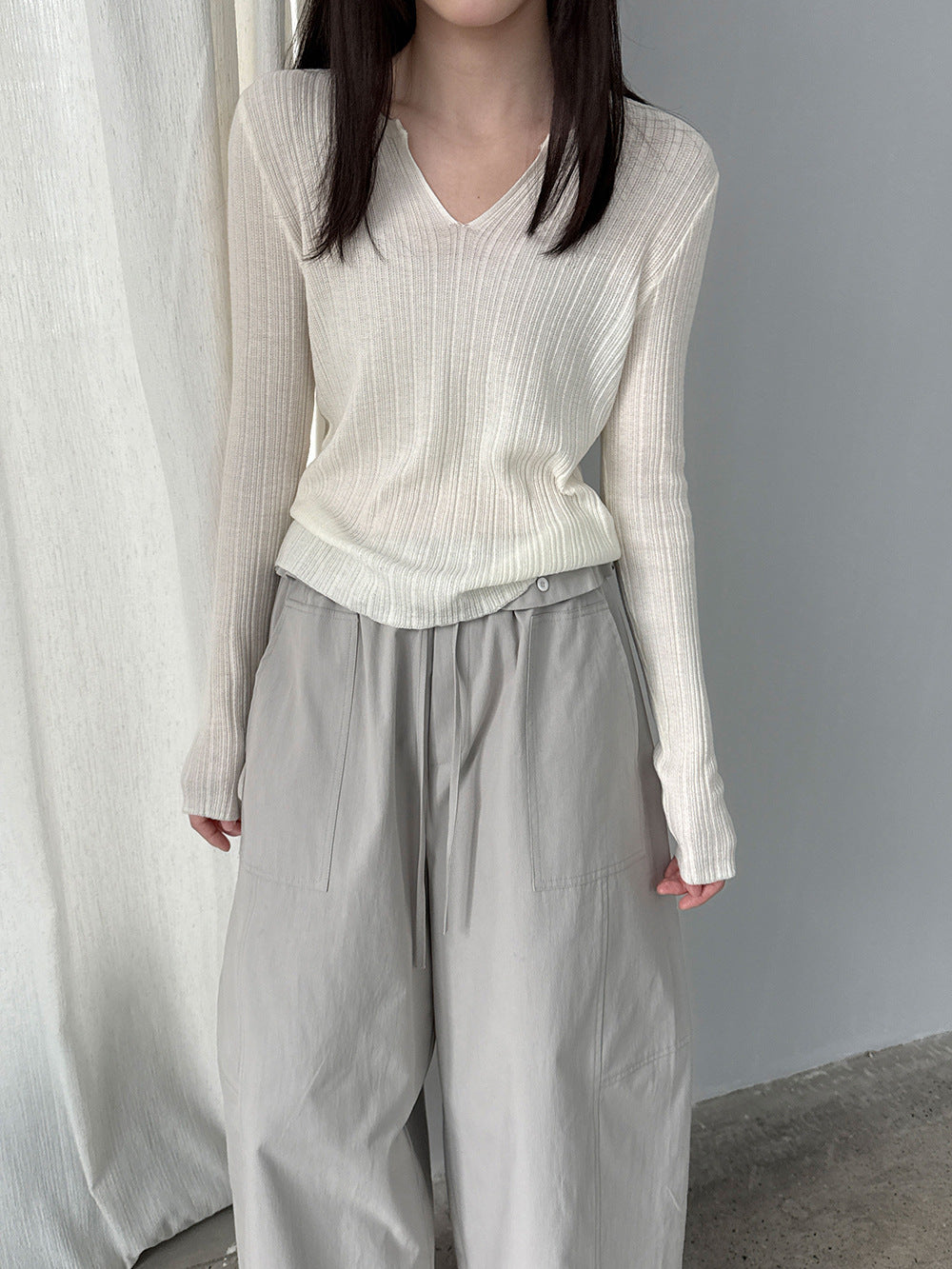 Pit strip knitted sweater women's spring new thin niche bottoming shirt with top T-shirt