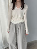 Pit strip knitted sweater women's spring new thin niche bottoming shirt with top T-shirt