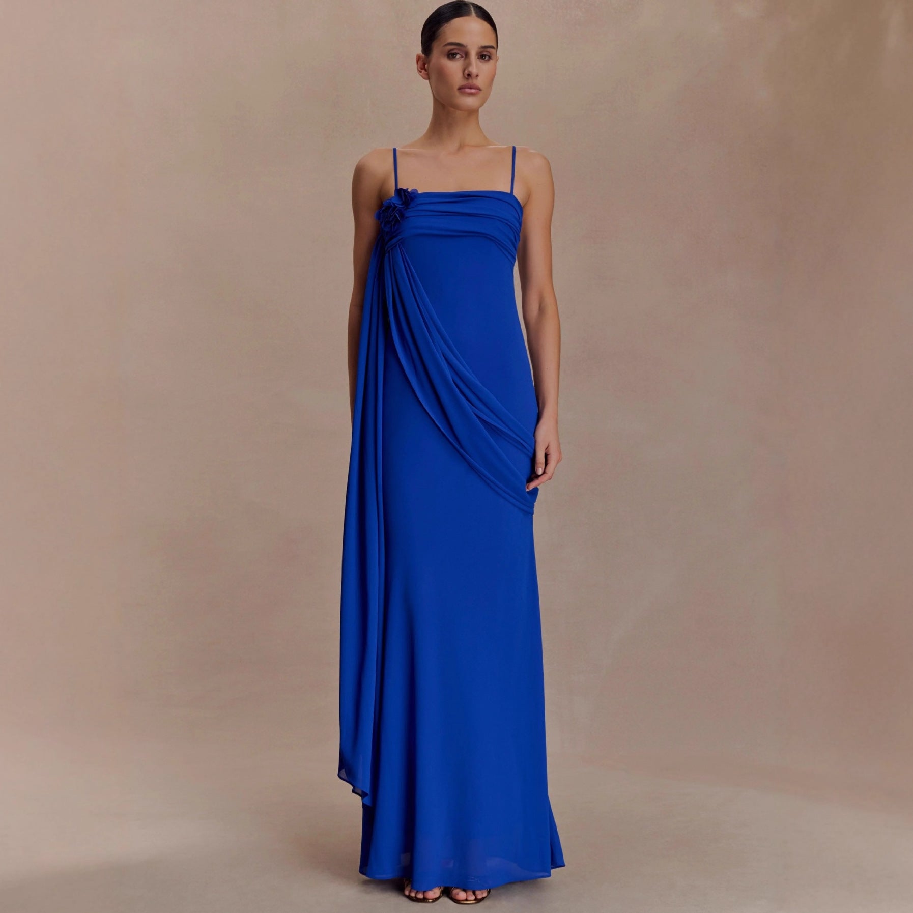Flower streamers trim a sexy dress