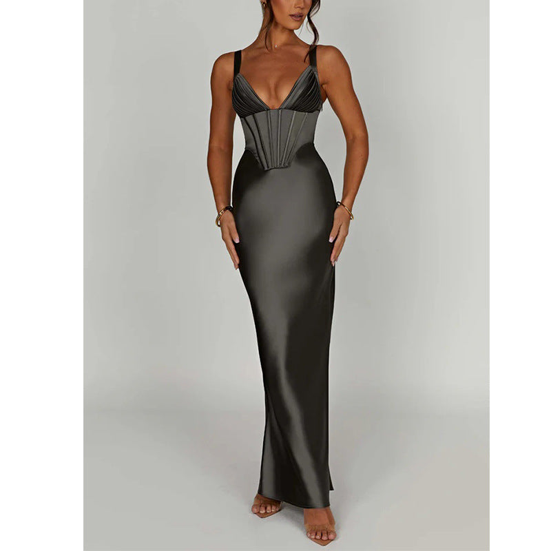 Long French Satin Spice Girl Suspender Dress