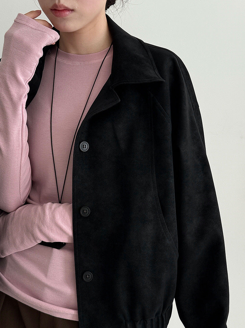 Chic slim-fitting and thin solid-color crew-neck bottoming shirt with front shoulder long-sleeved top in autumn