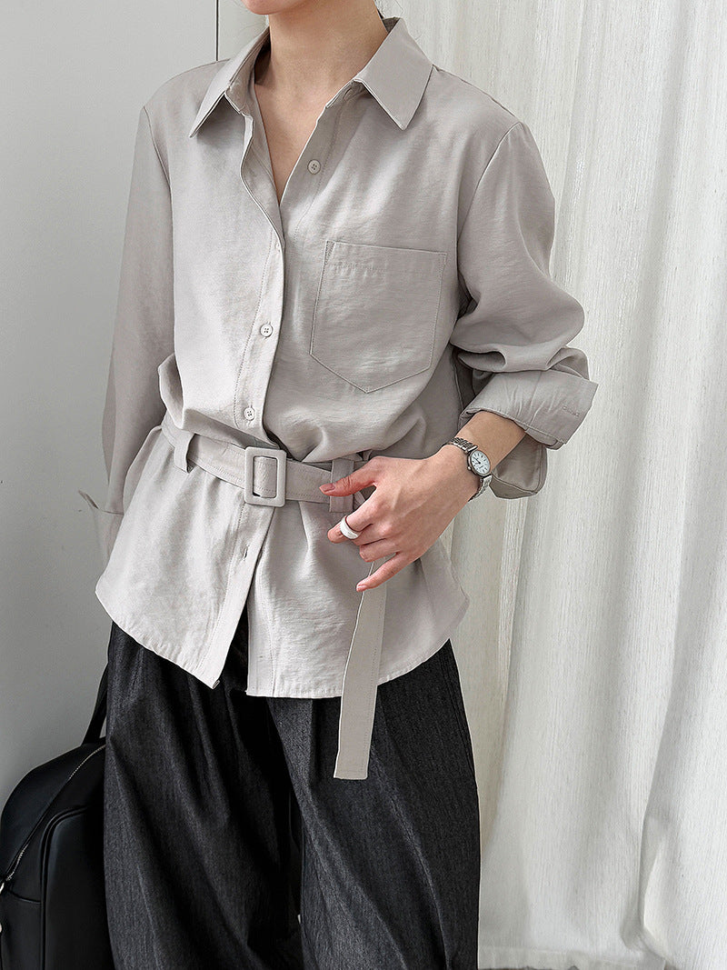 French commuter temperament cardigan with belt women's autumn new drape lazy style top shirt
