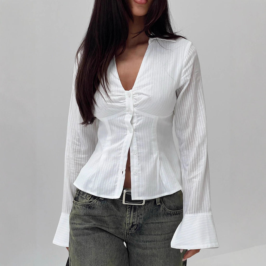 Sexy Spice Girl Personality Design Sense Solid Color Shirt Female Pure Desire Temperament Versatile Lining