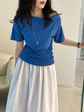 Korean high-end sense one-word shoulder exposed collarbone short-sleeved summer new with belt and thin T-shirt