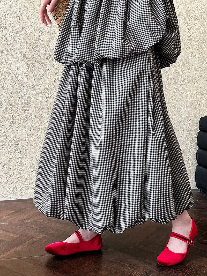 Vintage age-reducing plaid doll shirt top + bud skirt two-piece spring suit