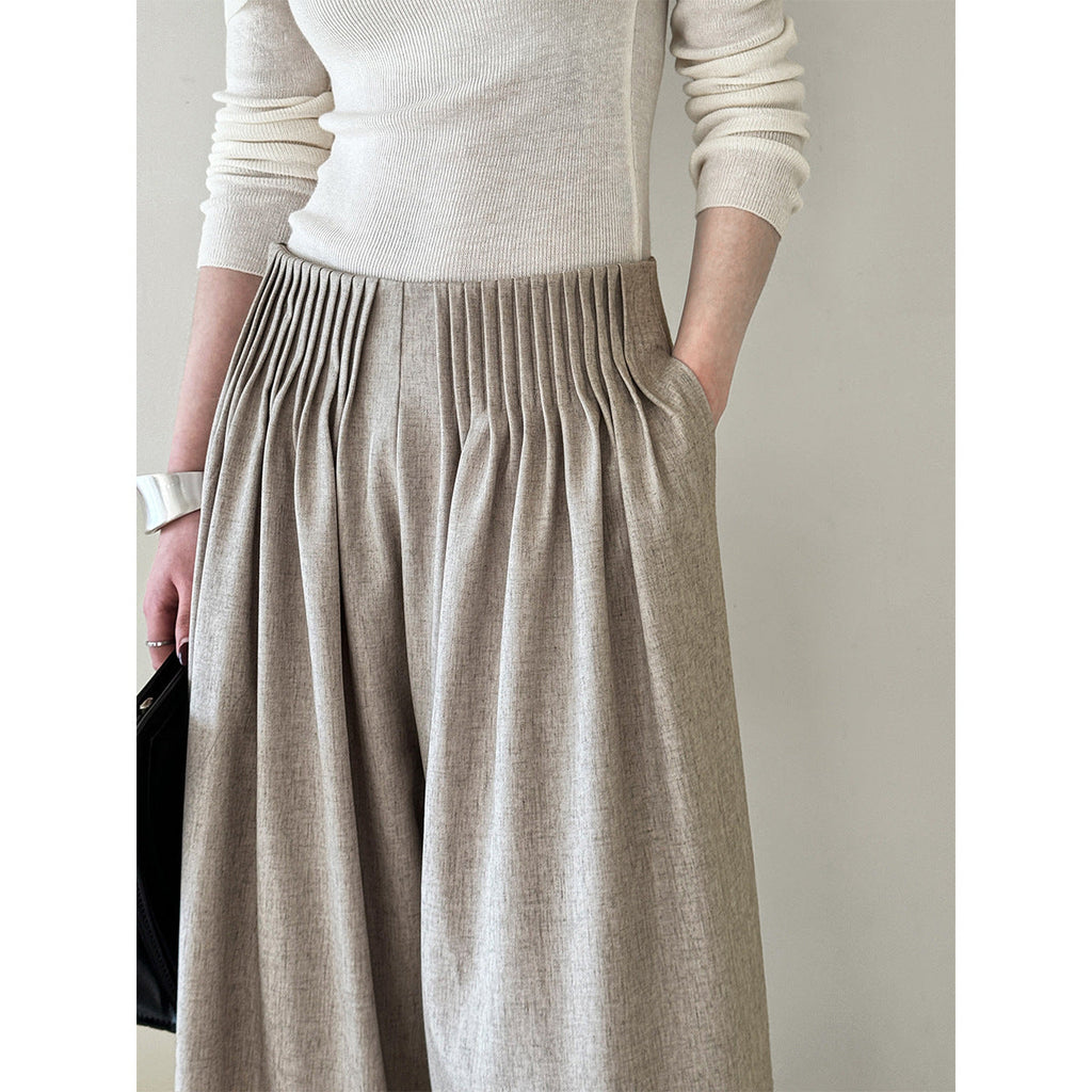 High-end worsted ~ sense of design pleated suit pants pants for women old money style high waistmoploose pants