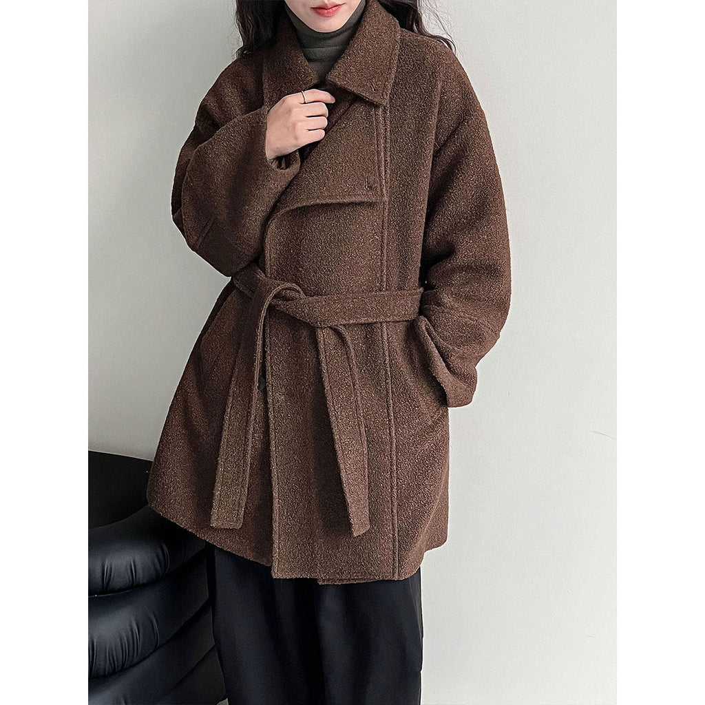 Wool double-layer wide placket silhouette windproof heattech woolen coat women's winter new belt outwear