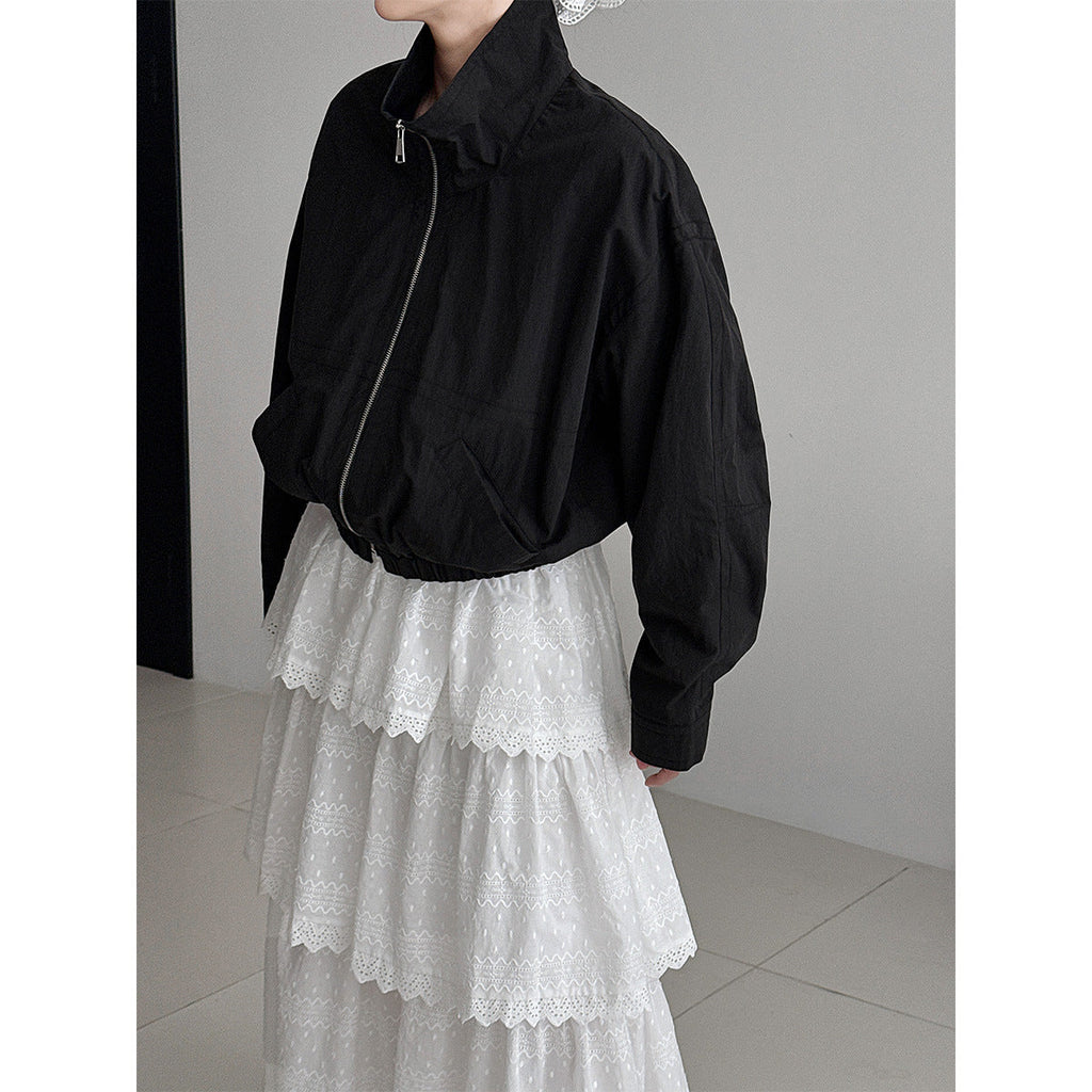 American retro short jacket jacket women's spring new stand-up collar loose outdoor tooling top