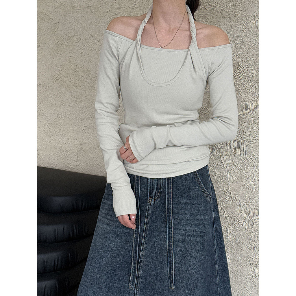 Design sense neck fake two long-sleeved T-shirt women