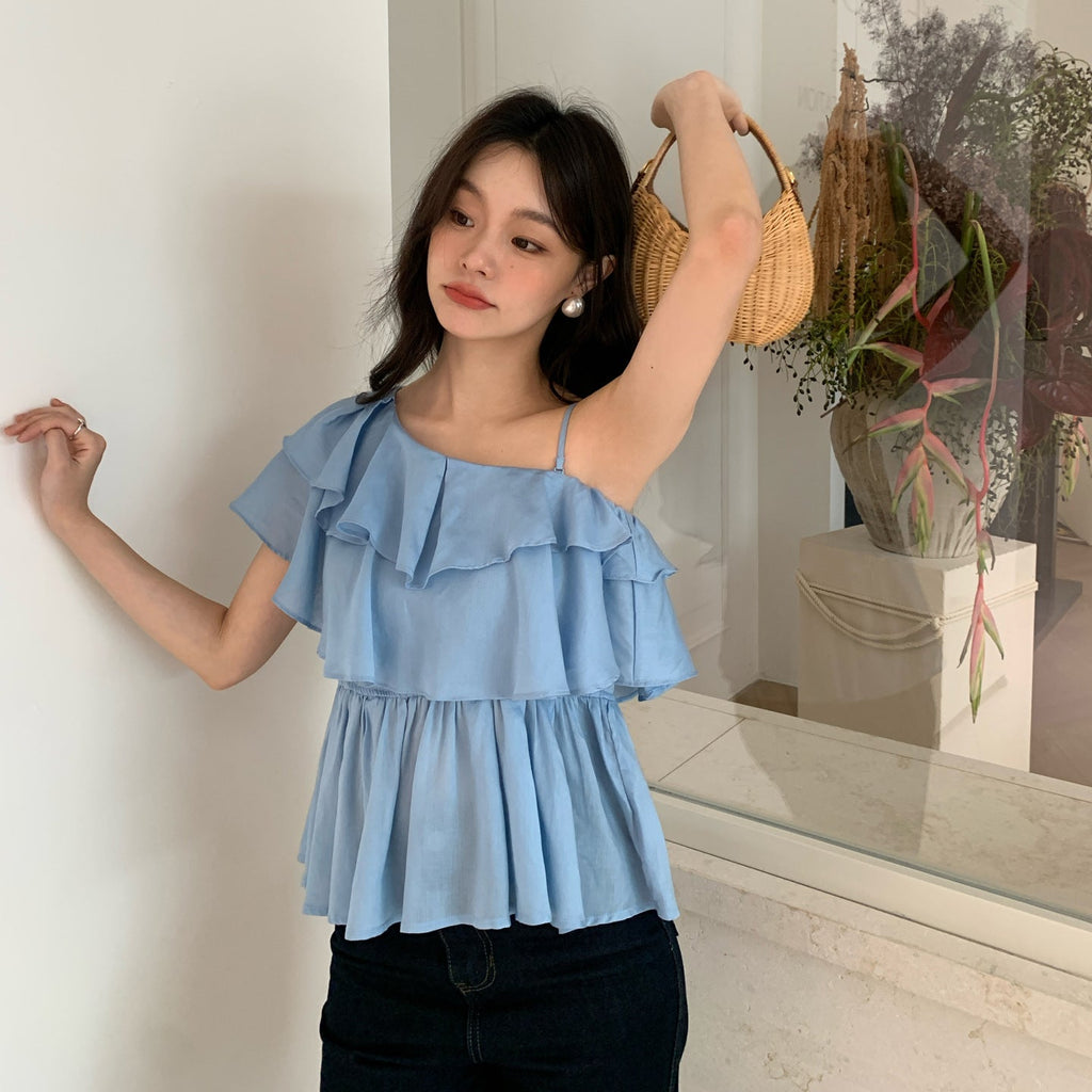 Sweet Irregular Design Tencel Off-Shoulder Suspender Top