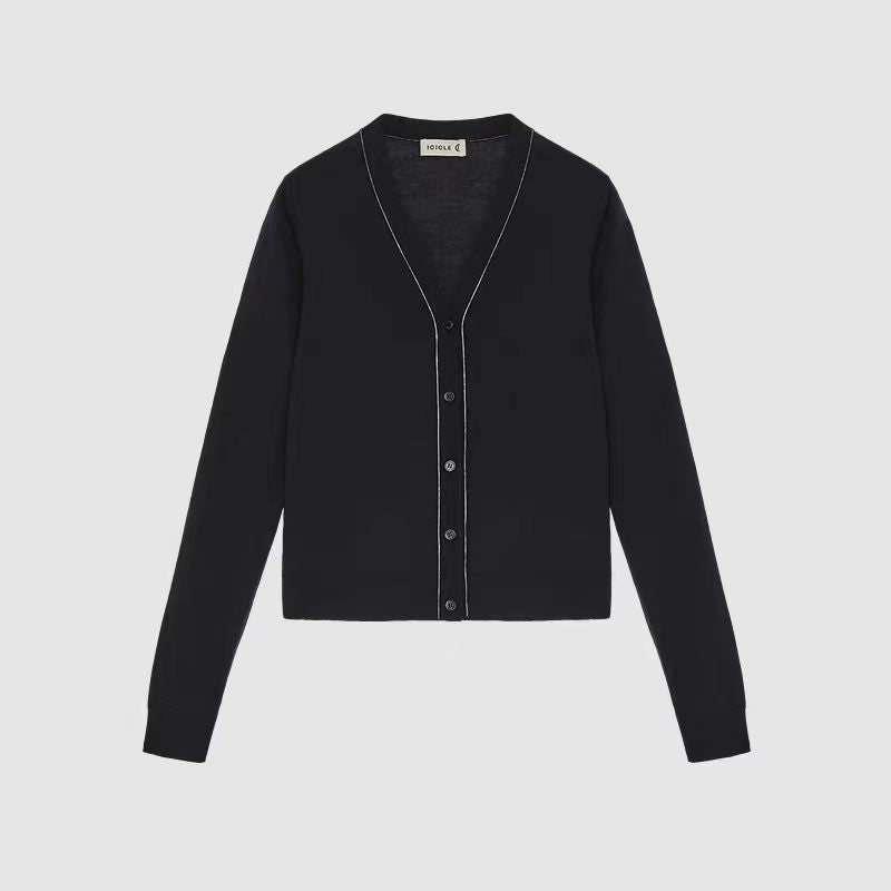 V-Neck Long Sleeve Cardigan Women Regular Fit Cashmere Knit Sweater