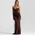 Sexy stitching satin tube top long dress waist halter lace-up dress evening dress