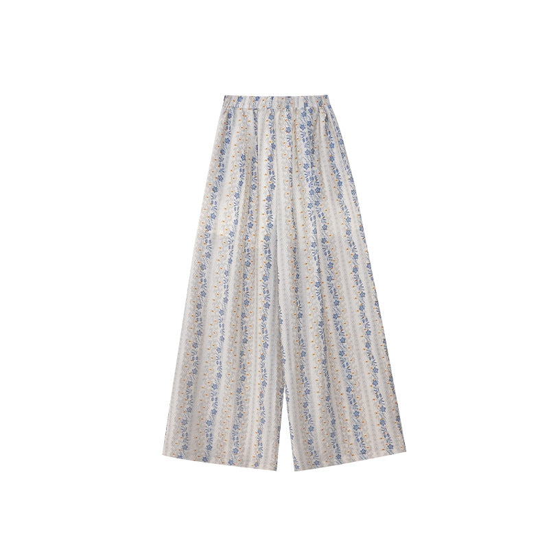 Floral pants retro drape mopping loose wide-leg pants