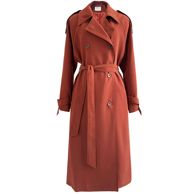 Spring and autumn new drape British style loose double-breasted medium and long knee trench coat women