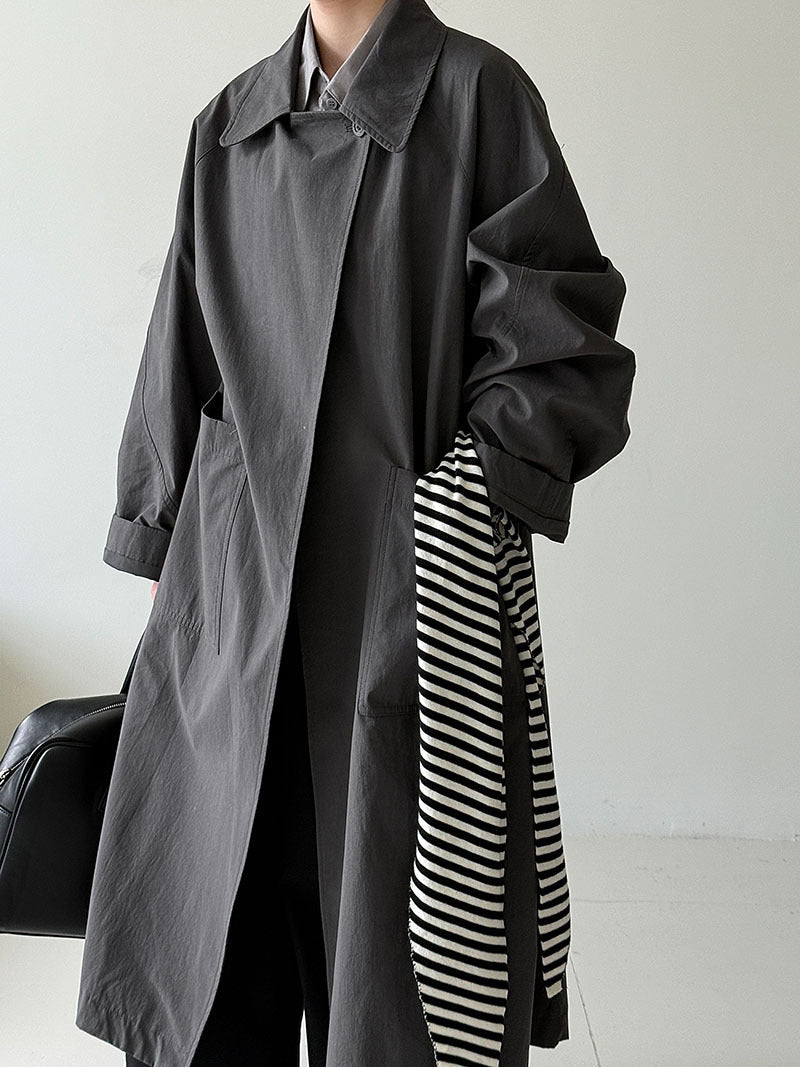 Premium retro loose big pocket trench coat niche coat women's autumn new loose coat 3726