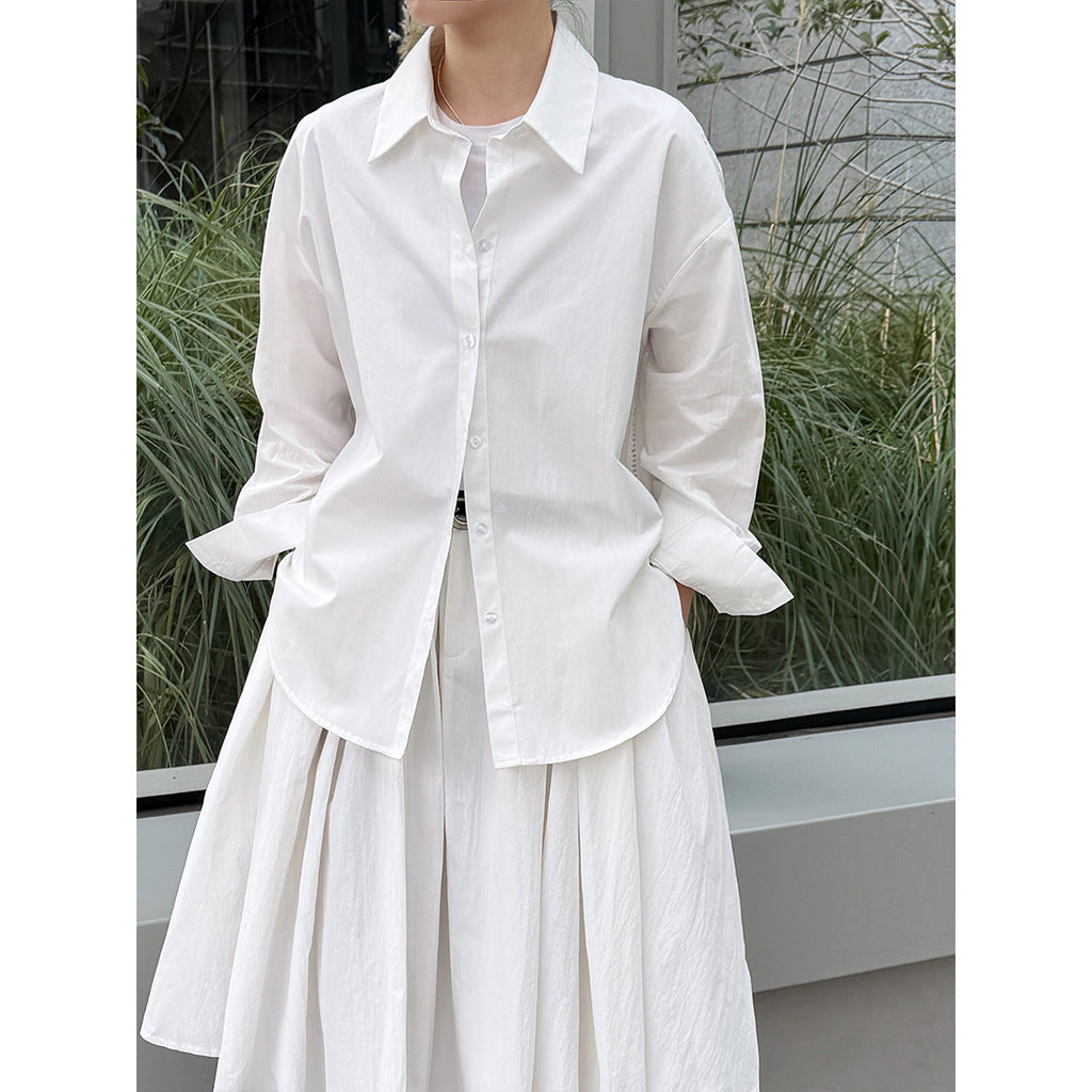 Lapel loose shirt women's spring new back hollow design shirt long sleeve top