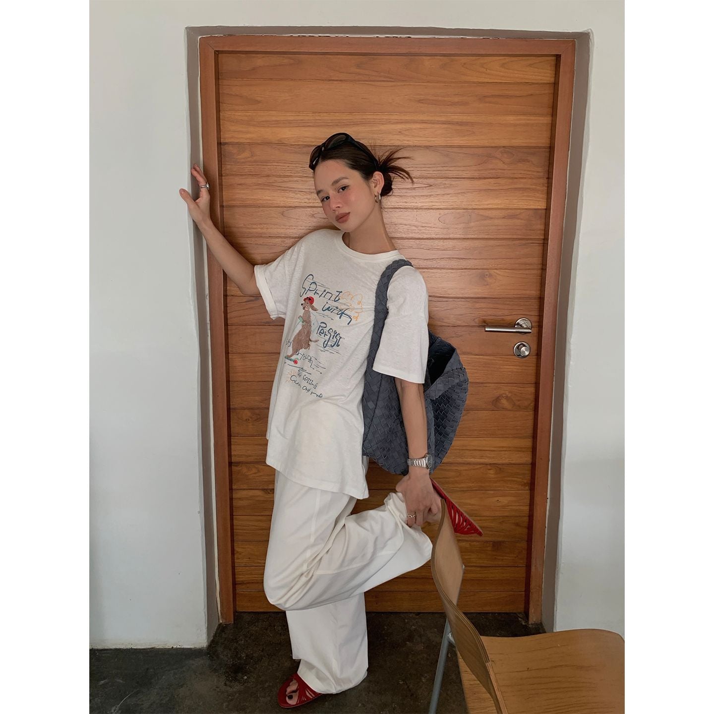 Spring and summer casual simple and versatile Tencel cotton loose wide-leg slacks