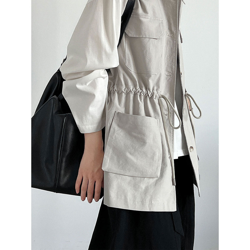 American design tooling style vest women's autumn new drawstring waist pocket sleeveless top