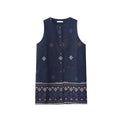 Women's Floral Embroidered Single-Breasted Sleeveless Vest Mini Dress